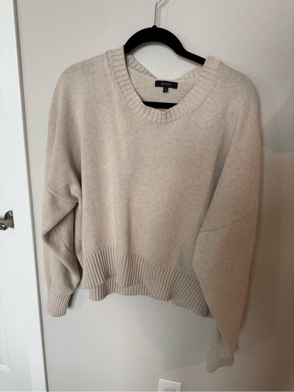 Quince Women's Light Cream Ribbed Crewneck Sweater